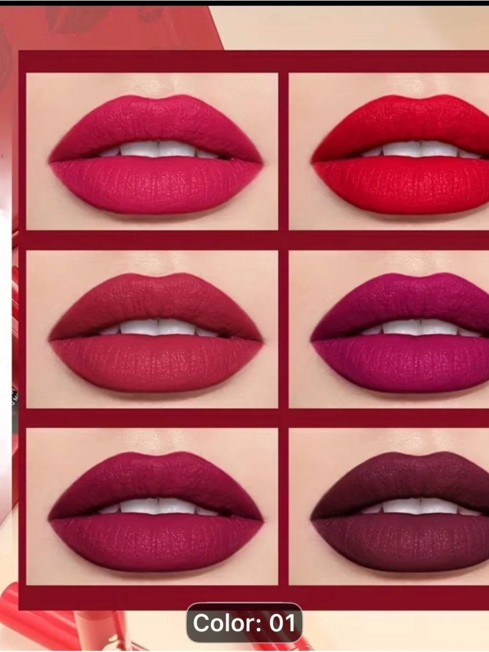 Pack of 6 Rabbit Matte Lipstick Set — Red Shades (Color 01)